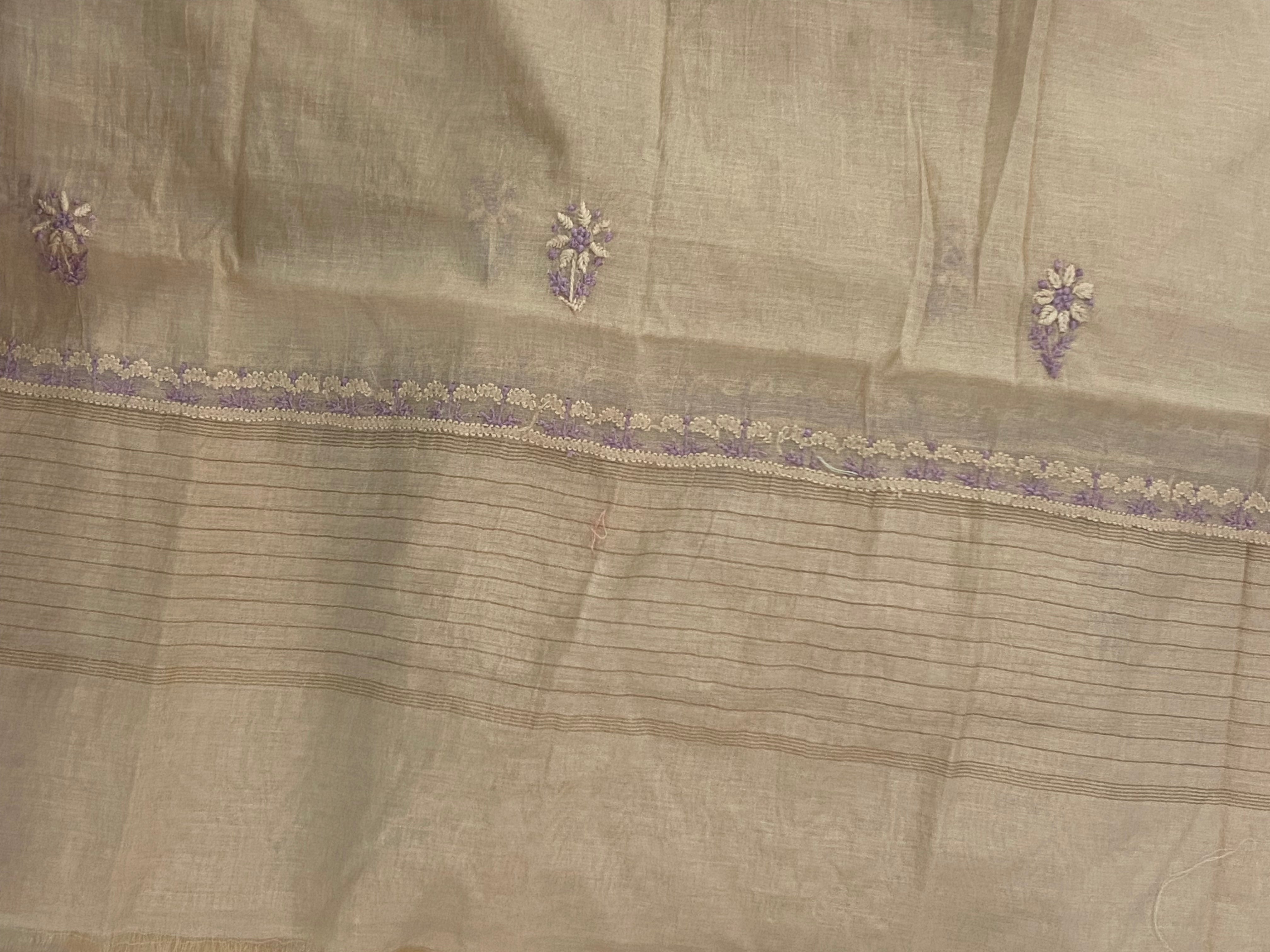 Premium Mulchanderi Chikankari Semi Stitched 2 piece Tunic and Dupatta set – Beige Gharana