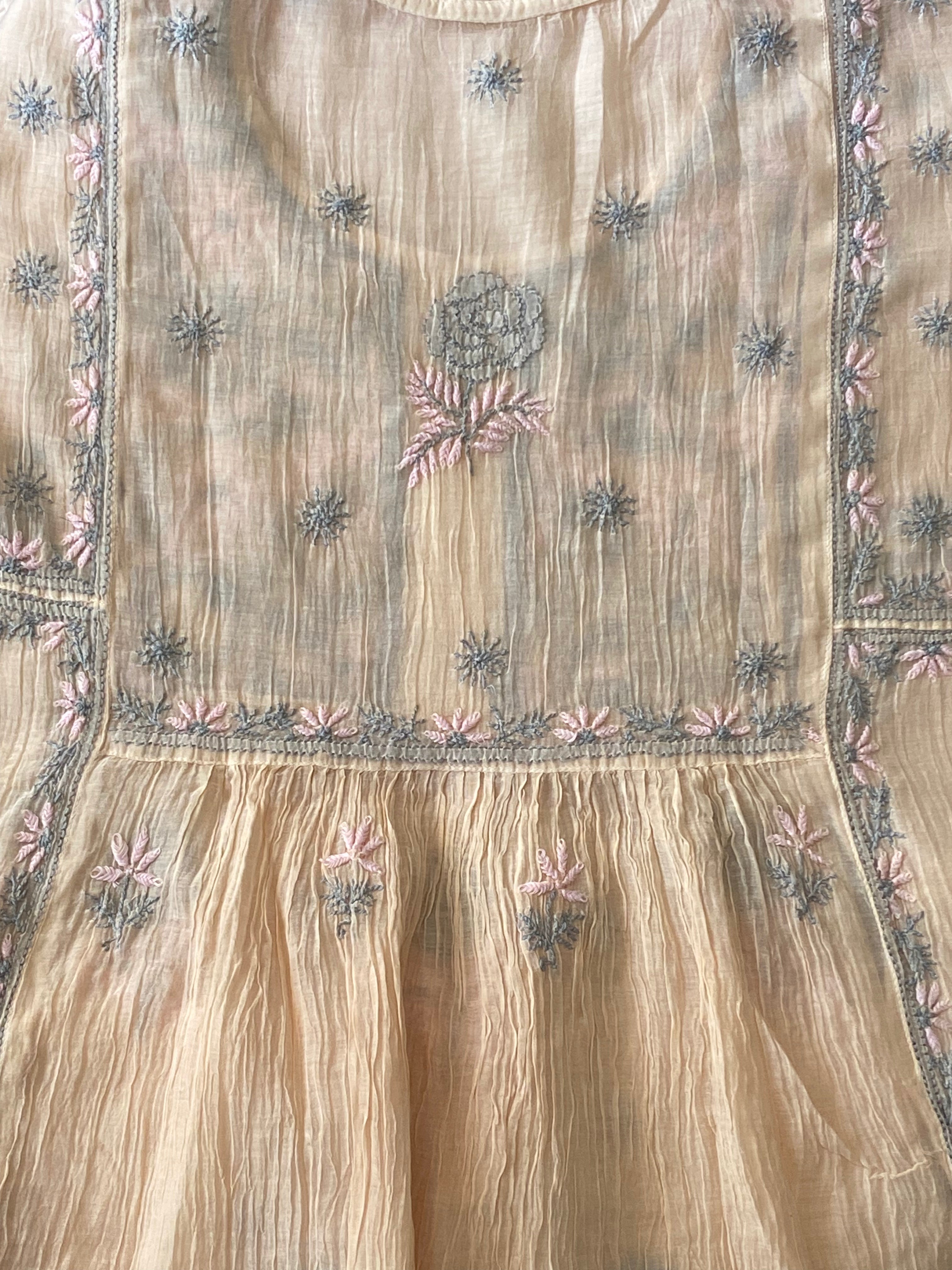 Premium Mulchanderi Chikankari Semi Stitched Tunic and Dupatta set – Light Beige Gharana