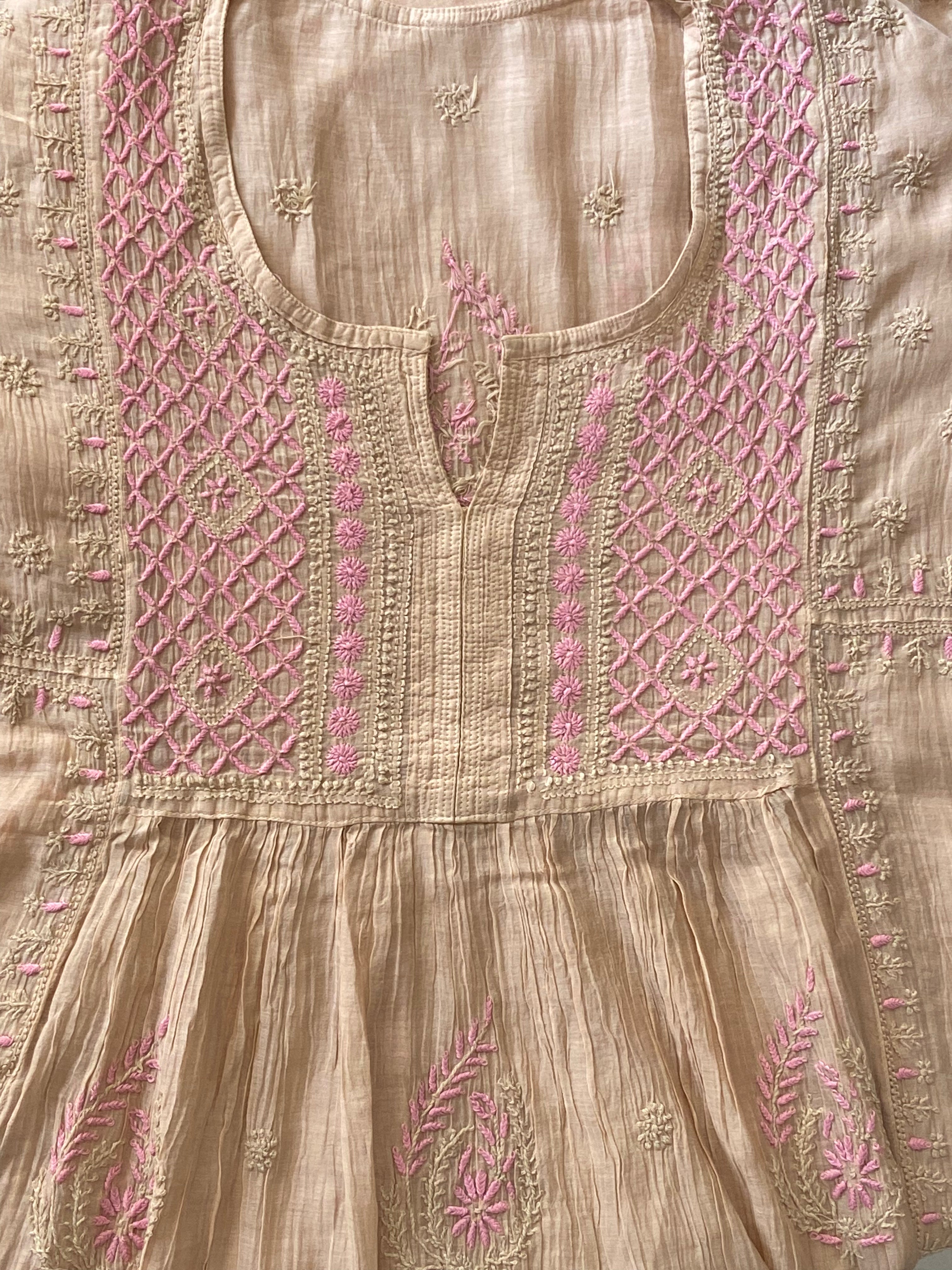 Premium Mulchanderi Chikankari Semi Stitched 2 piece Tunic and Dupatta set – Dark Beige Gharana