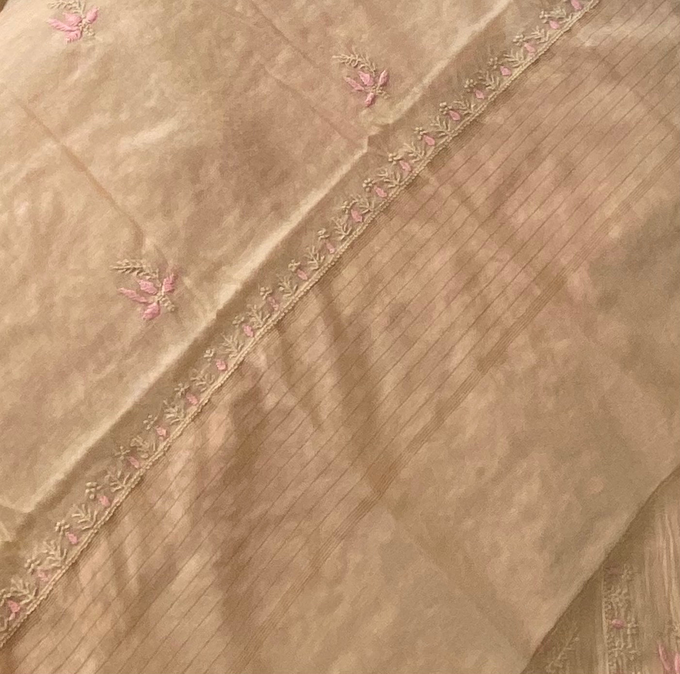 Premium Mulchanderi Chikankari Semi Stitched 2 piece Tunic and Dupatta set – Dark Beige Gharana