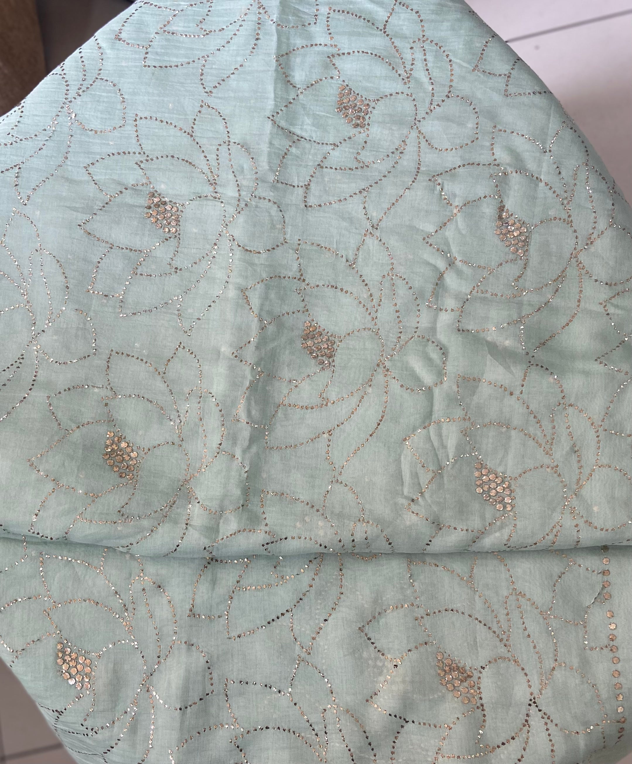 Premium Mul Chanderi Saree in Mukaish work (With Blouse) - Sea green Gharana