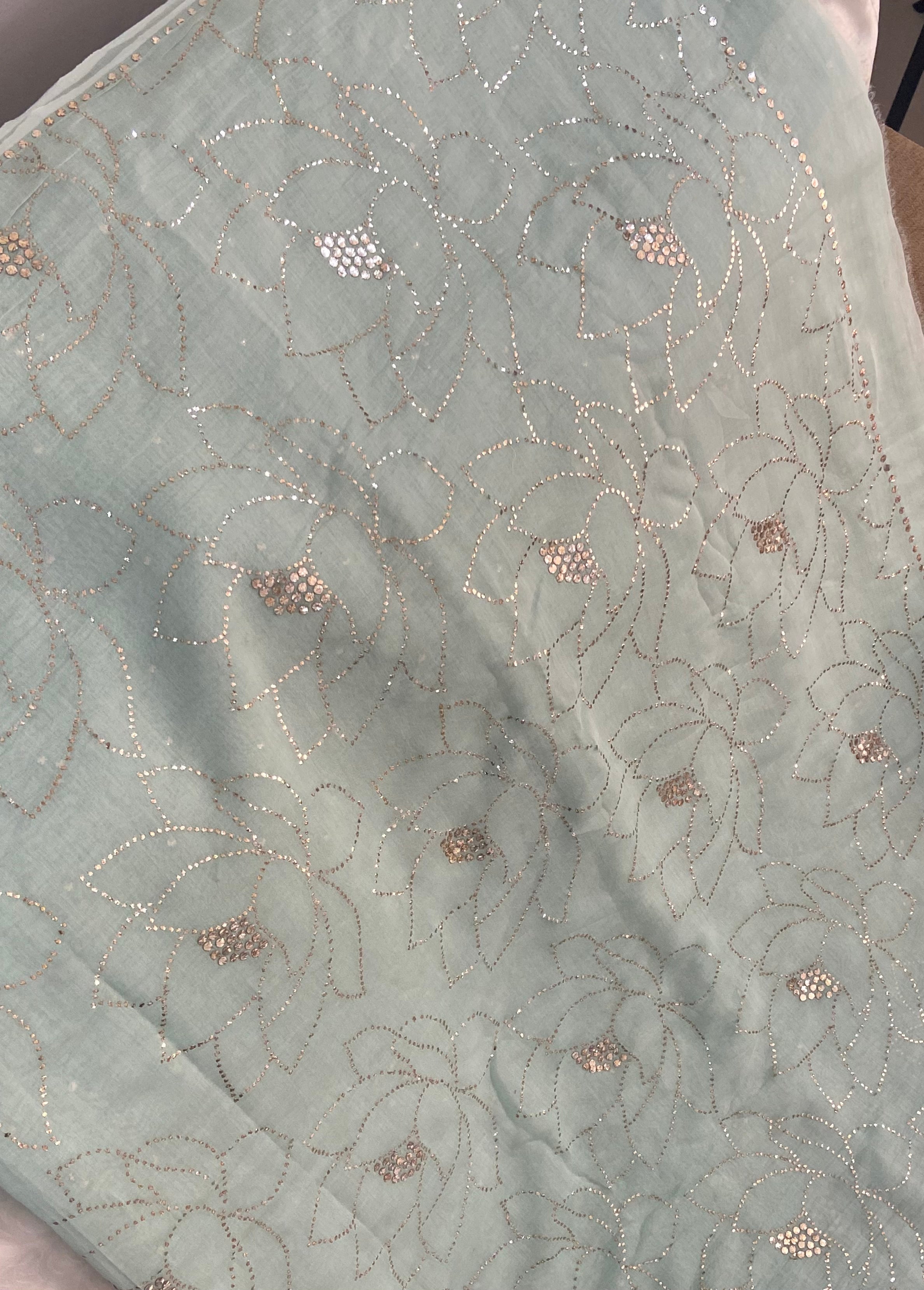 Premium Mul Chanderi Saree in Mukaish work (With Blouse) - Sea green Gharana