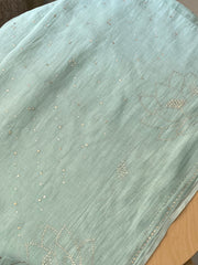 Premium Mul Chanderi Saree in Mukaish work (With Blouse) - Sea green Gharana