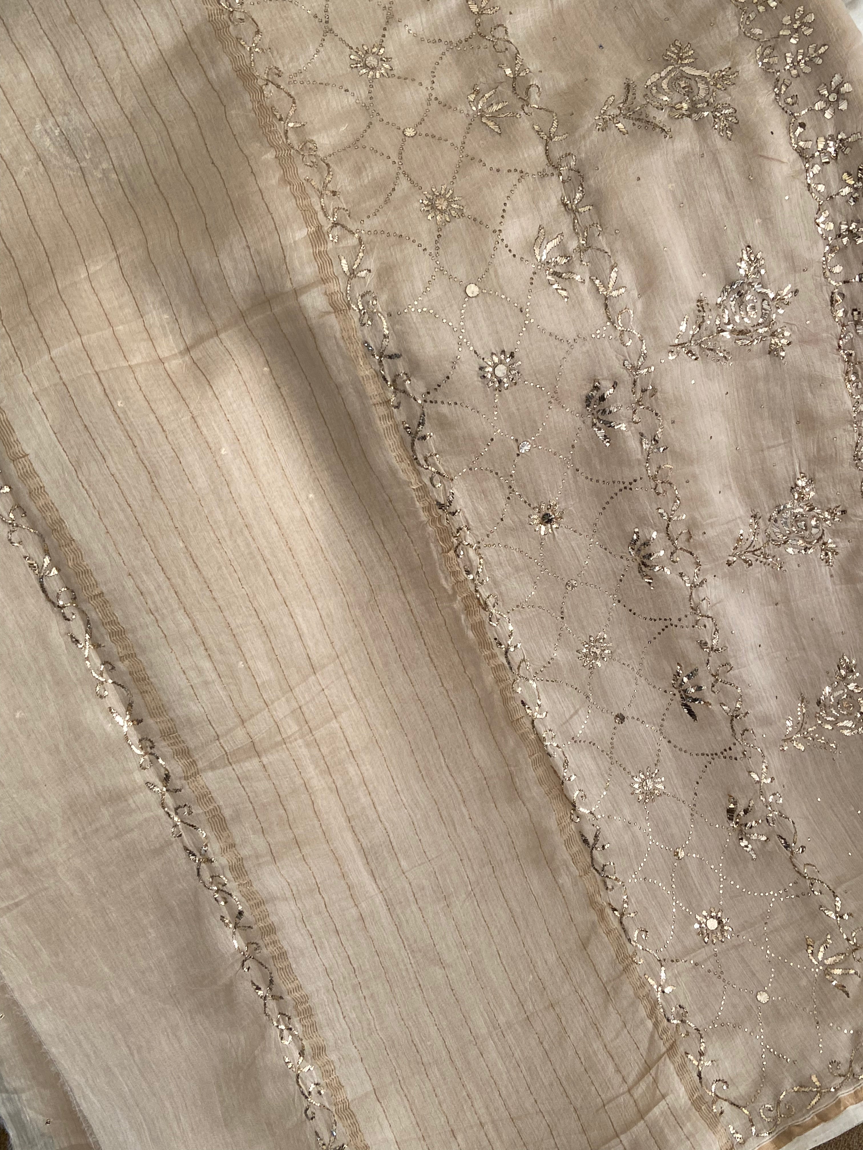 Pure Moonga Silk Saree in Mukaish work (With Blouse) Gharana