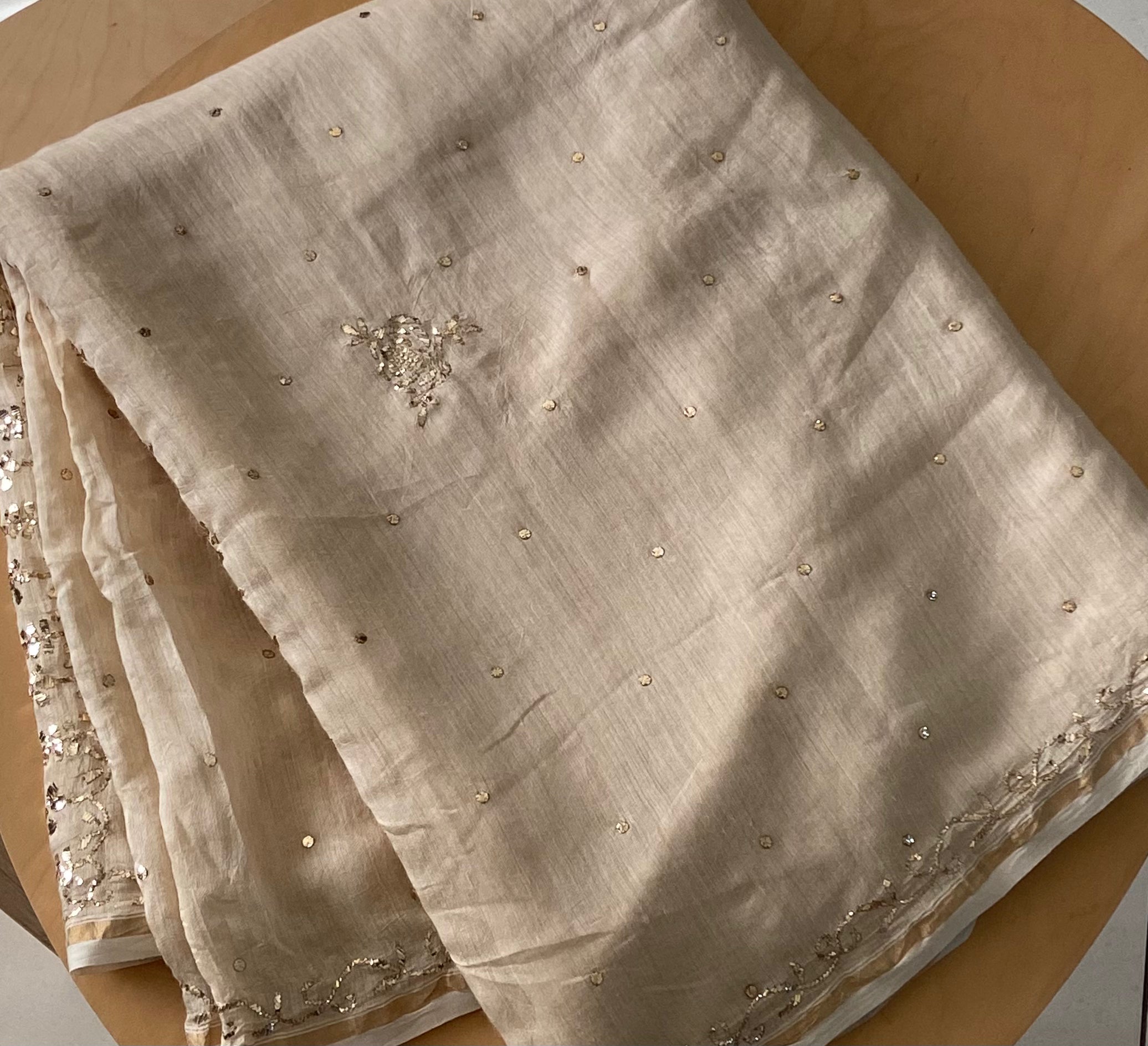 Pure Moonga Silk Saree in Mukaish work (With Blouse) Gharana