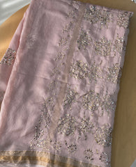 Premium Chanderi Silk Saree in Mukaish work (With Blouse) - Light pink