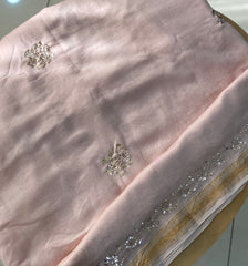 Premium Chanderi Silk Saree in Mukaish work (With Blouse) - Light pink