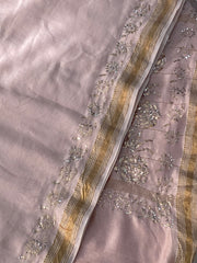 Premium Chanderi Silk Saree in Mukaish work (With Blouse) - Light pink