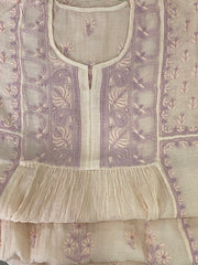 Premium Mulchanderi Chikankari Semi Stitched Tunic and Dupatta set – Light Beige