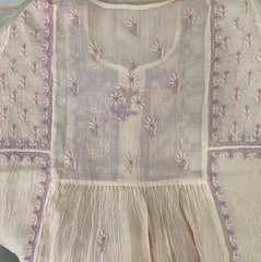 Premium Mulchanderi Chikankari Semi Stitched Tunic and Dupatta set – Light Beige