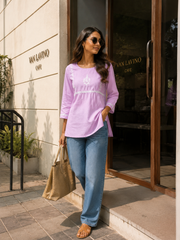 Saheba Chikankari Lavender Rose Cotton Top