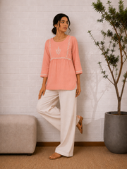 Saheba Chikankari Peach Cotton Top