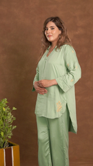 Jashn Premium Twilight Silk Chikankari Coord Set - Sage Green Gharana