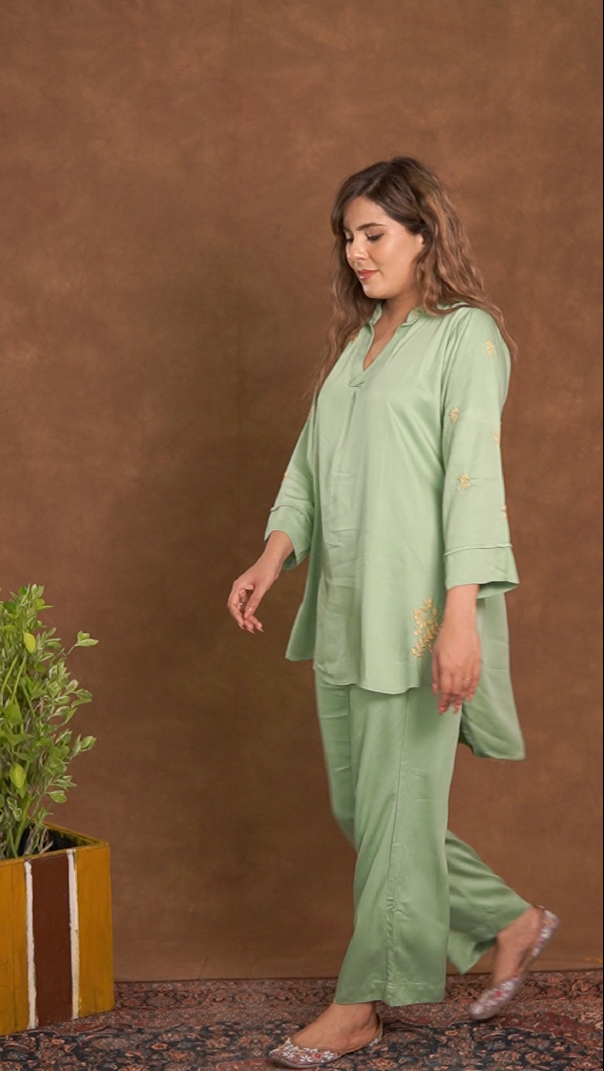 Jashn Premium Twilight Silk Chikankari Coord Set - Sage Green Gharana
