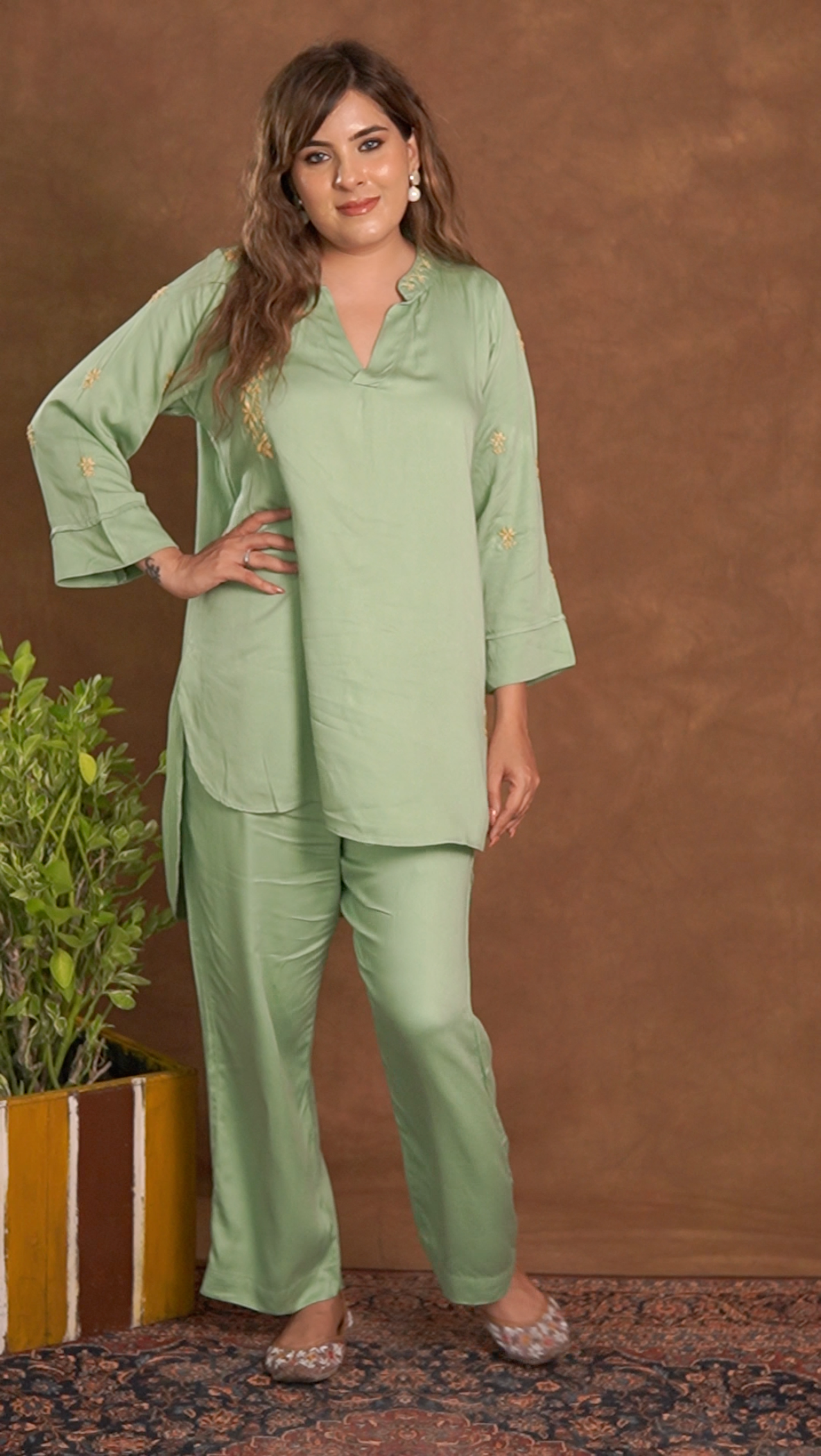 Jashn Premium Twilight Silk Chikankari Coord Set - Sage Green Gharana