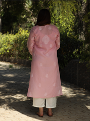 Sahiba Chikankari Light Pink Cotton Kurta with Bakhiya work