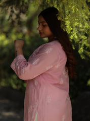 Sahiba Chikankari Light Pink Cotton Kurta with Bakhiya work