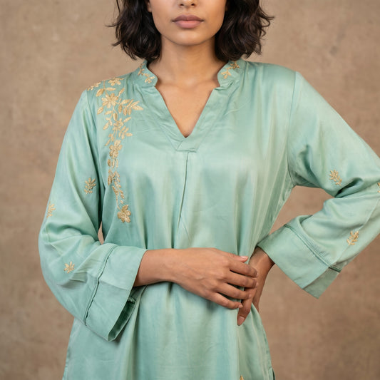 Jashn Premium Twilight Silk Chikankari Coord Set - Sage Green