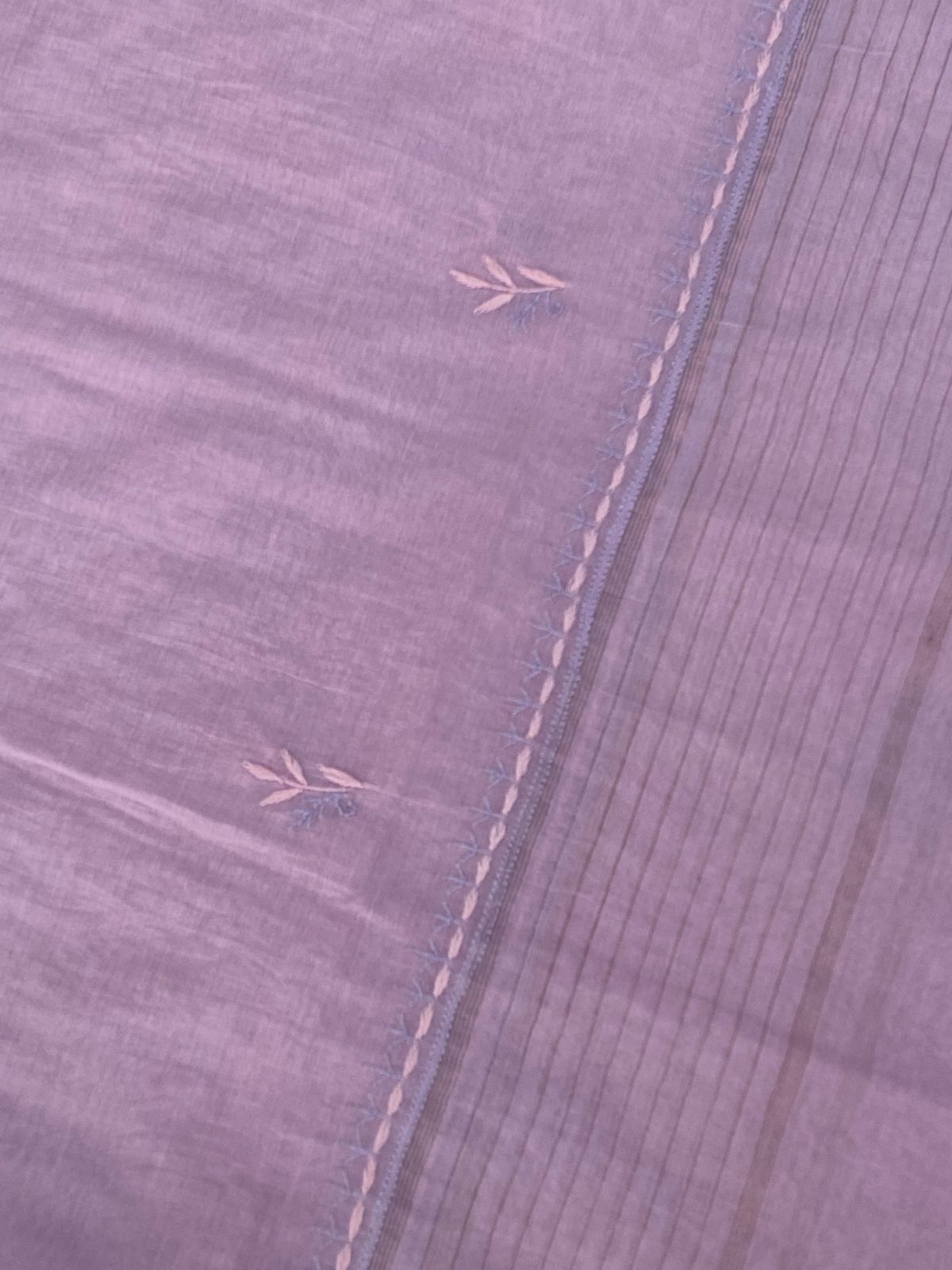 Premium Mul chanderi Chikankari Semi Stitched 2 piece Tunic and Dupatta set - Lavender Gharana