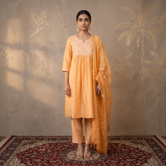 Jashn Chikankari Mustard Nyra Cut 3PC Kurta Set with Dupatta