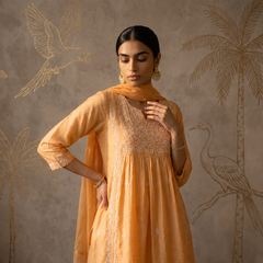 Jashn Chikankari Mustard Nyra Cut 3PC Kurta Set with Dupatta
