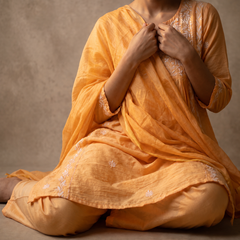 Jashn Chikankari Mustard Nyra Cut 3PC Kurta Set with Dupatta