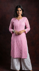 Buy Premium Ishq Georgette Pink Kurta with Resham Jaal work - Gharana India