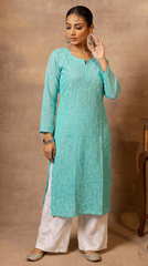 Ishq Georgette Kurta in Resham Jaal work with matching slip - Sea Green Gharana