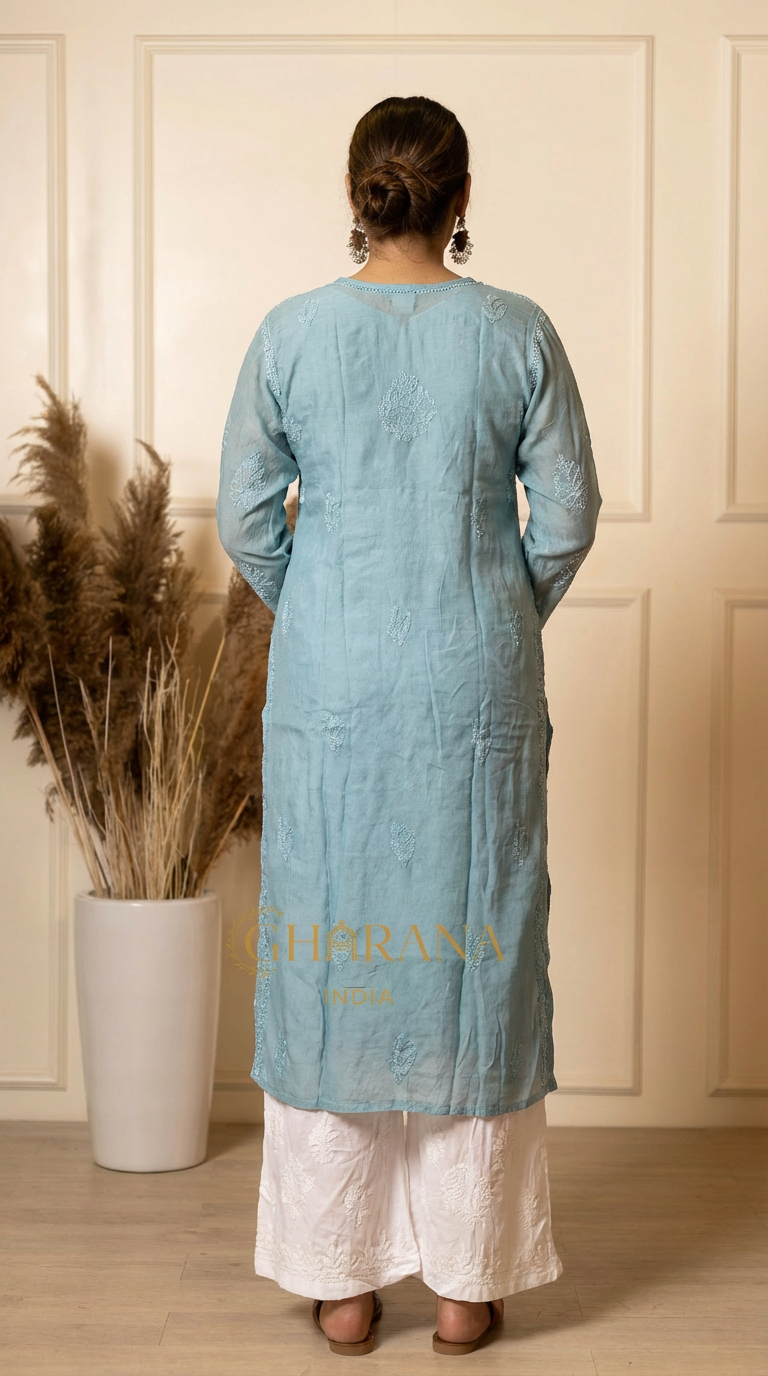 Ishq Georgette Kurta in Resham Jaal work with matching slip - Grey Gharana