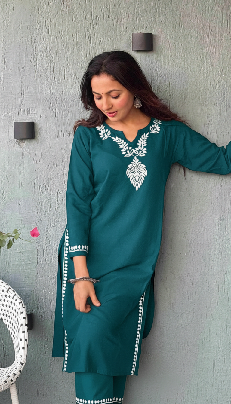 Heer Rayon 2 PC Teal chikankari kurta set Gharana