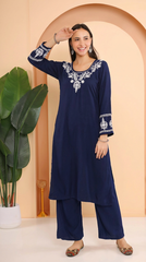 Ishq Luxury Rayon 2 PC Navy Blue Chikankari Kurta set Gharana