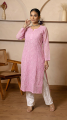Premium Ishq Georgette Pink Kurta with Resham Jaal work - Gharana India