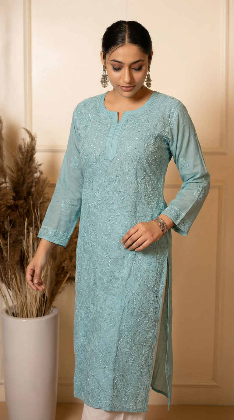 Ishq Georgette Kurta in Resham Jaal work with matching slip - Grey Gharana