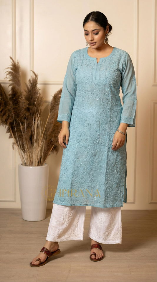 Ishq Georgette Kurta in Resham Jaal work with matching slip - Grey Gharana
