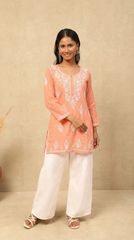 Heer Modal Blush Orange Short Chikankari Kurta Gharana