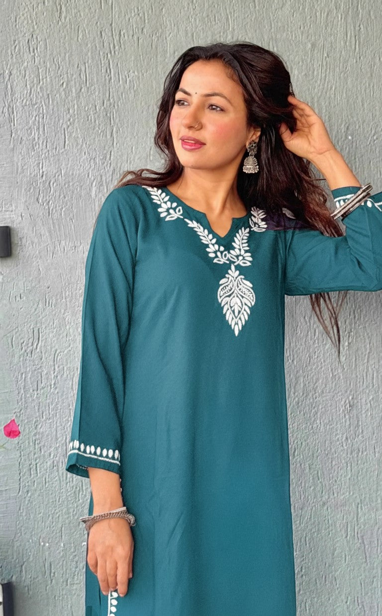 Heer Rayon 2 PC Teal chikankari kurta set Gharana