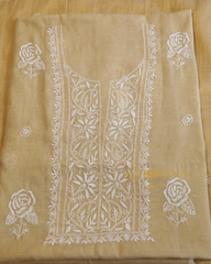Tissue Chanderi Chikankari Unstitched Kurta and Dupatta Set – Beige Gharana