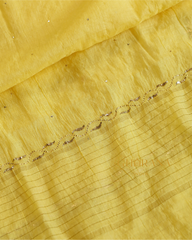 Premium Mulchanderi 3 PC Semi stitched Tunic, Dupatta & Bottom in Kamdani work-Yellow Gharana