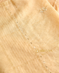 Premium Mulchanderi 3 PC Semi stitched Tunic, Dupatta & Bottom in Kamdani work-Light Beige Gharana