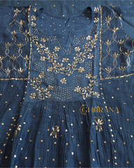 Premium Mulchanderi 3 PC Semi stitched Tunic, Dupatta & Bottom in Kamdani work-Cobalt Blue Gharana