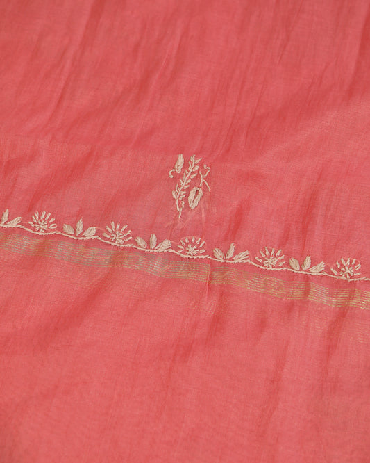 Premium Mul Chanderi 2 piece Chikankari Unstitched Kurta and Dupatta set – Red