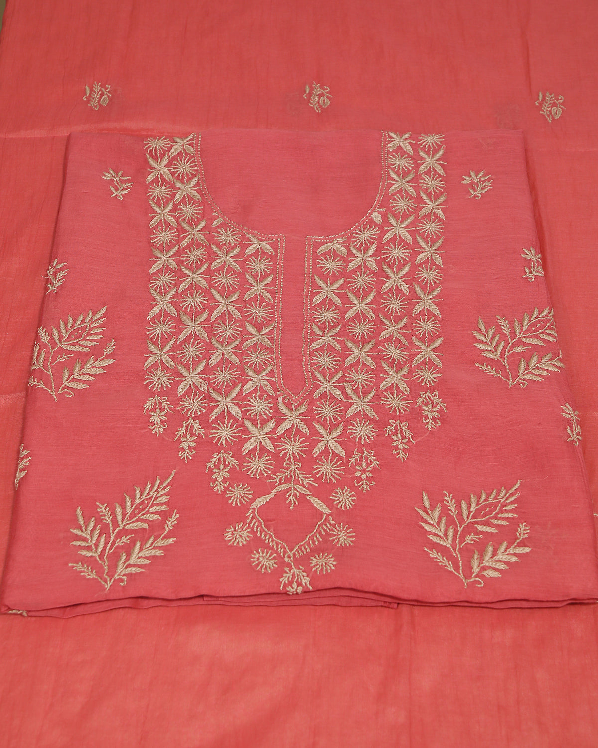 Premium Mul Chanderi 2 piece Chikankari Unstitched Kurta and Dupatta set – Red