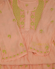 Premium Mulchanderi Chikankari Semi Stitched 2 piece Tunic and Dupatta set – Peach Gharana