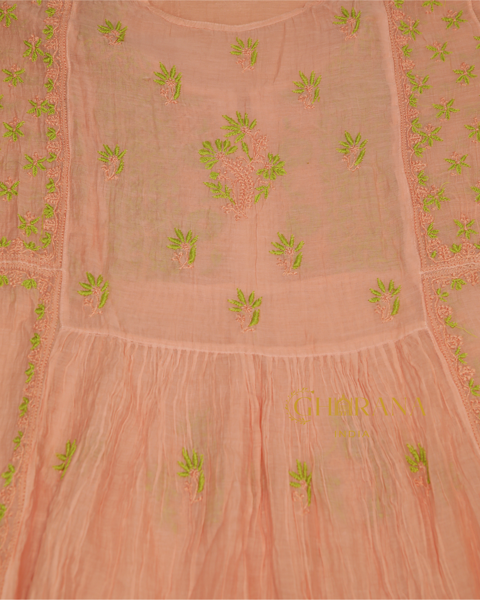 Premium Mulchanderi Chikankari Semi Stitched 2 piece Tunic and Dupatta set – Peach Gharana