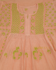 Premium Mulchanderi Chikankari Semi Stitched 2 piece Tunic and Dupatta set – Peach Gharana