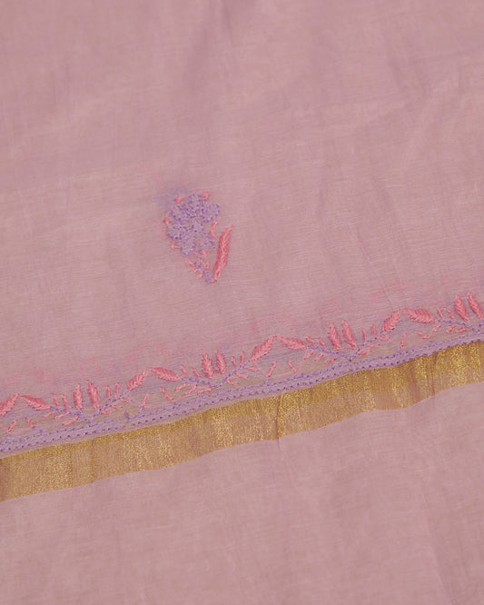 Premium Mul Chanderi 2 piece Chikankari Unstitched Kurta and Dupatta set - Lavender Gharana