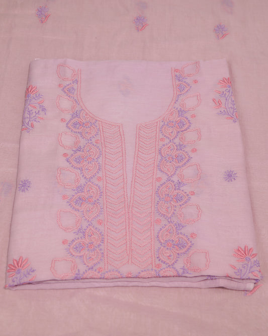 Premium Mul Chanderi 2 piece Chikankari Unstitched Kurta and Dupatta set - Lavender Gharana