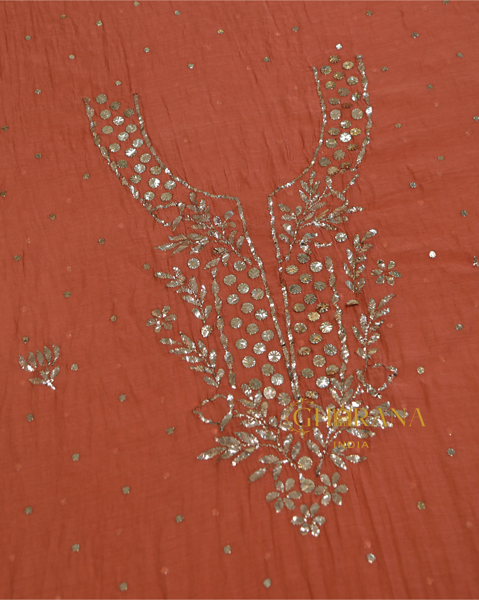 Pure Mulchanderi Unstitched Suit Fabric - Rust Orange - Gharana India