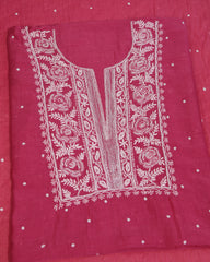 Premium Mulchanderi 3 PC Unstitched Kurta with Dupatta and Bottom Set in Pearl,Katdana Jaal work- Fuchisa Gharana