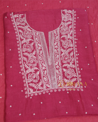 Premium Mulchanderi 3 PC Unstitched Kurta with Dupatta and Bottom Set in Pearl,Katdana Jaal work- Fuchsia Gharana